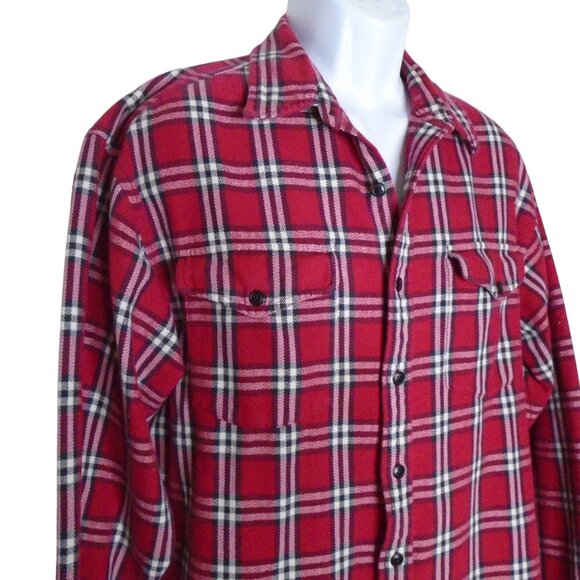 Gap Heavyweight Flannel Overshirt Mens Size Large Plaid Red White Black - Picture 3 of 4
